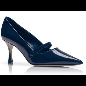 Authentic Manolo Blahnik ‘Mladari’ Navy Blue Patent  MaryJane Pump EU39